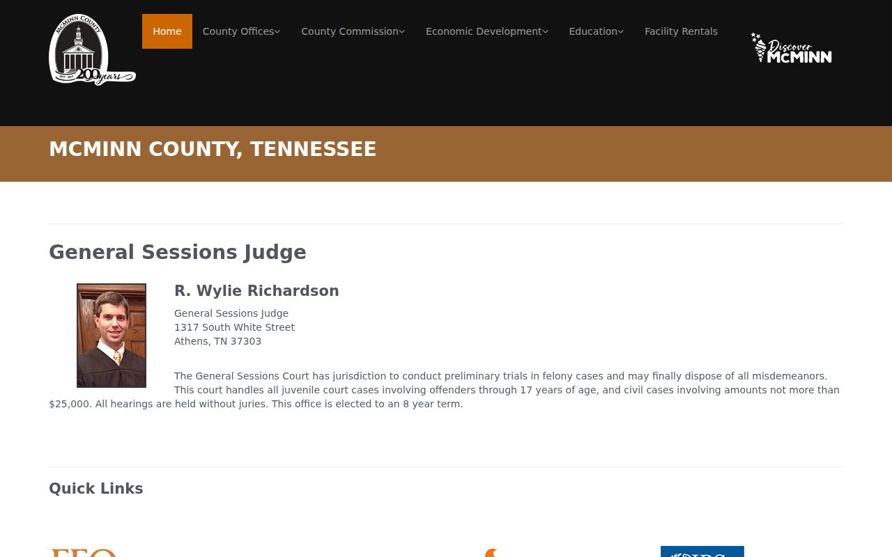 McMinn County warrant records court calendar and General Sessions information