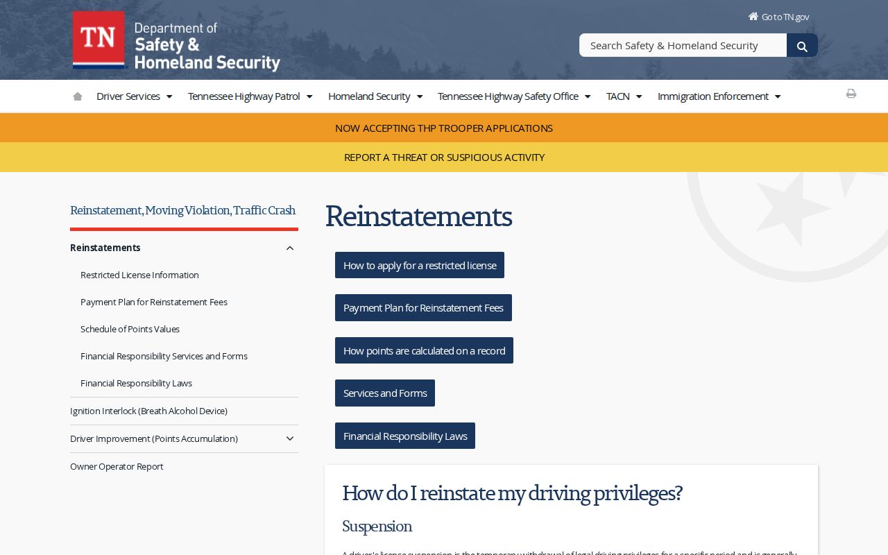 McMinn County traffic warrant records and Tennessee driver reinstatement instructions