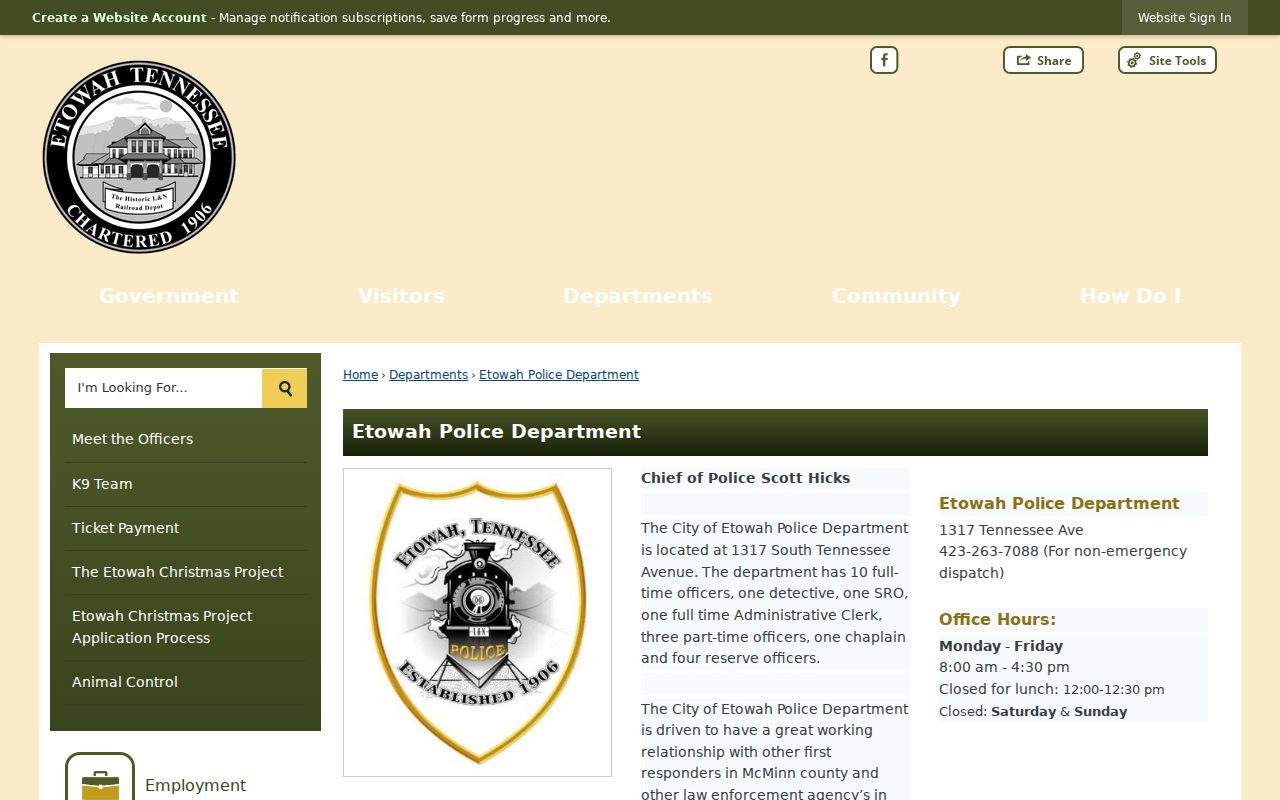 Etowah warrant records and the city's separate Police Department