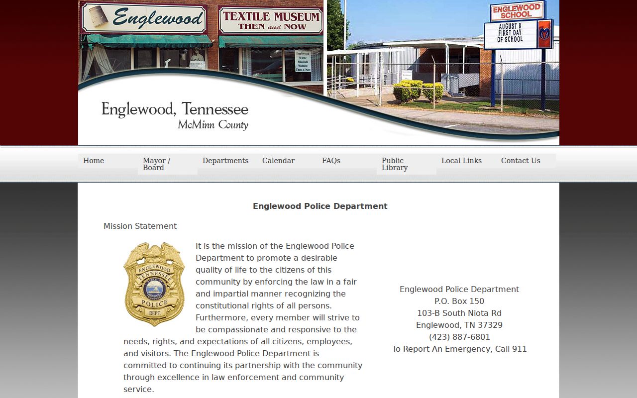 Englewood warrant records and town Police Department contact page